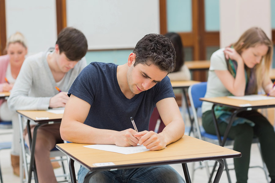 Students taking a test in a classroom in Tampa